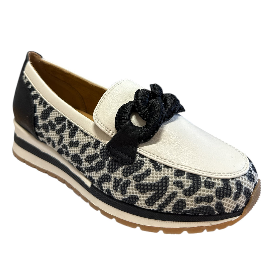 Lotus Lorrian White and Black Leopard Print Loafers