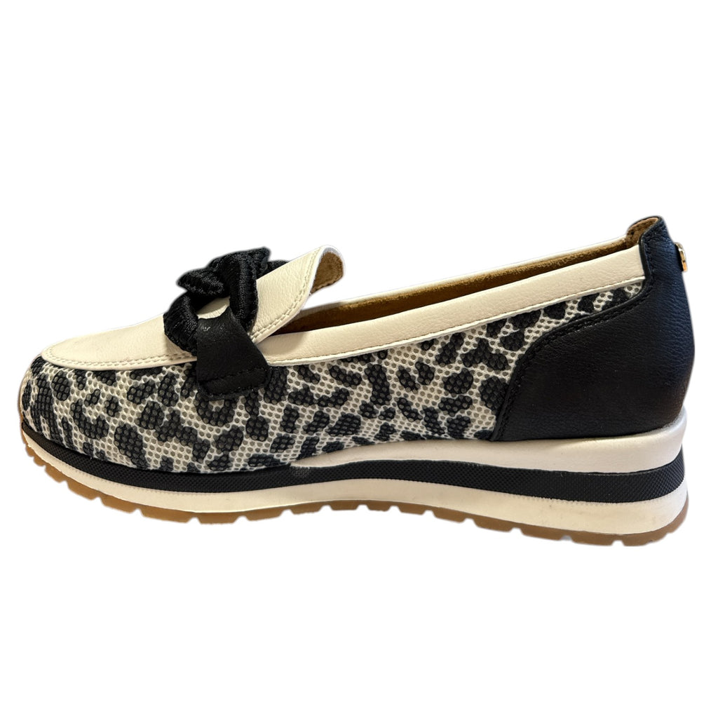 Lotus Lorrian White and Black Leopard Print Loafers