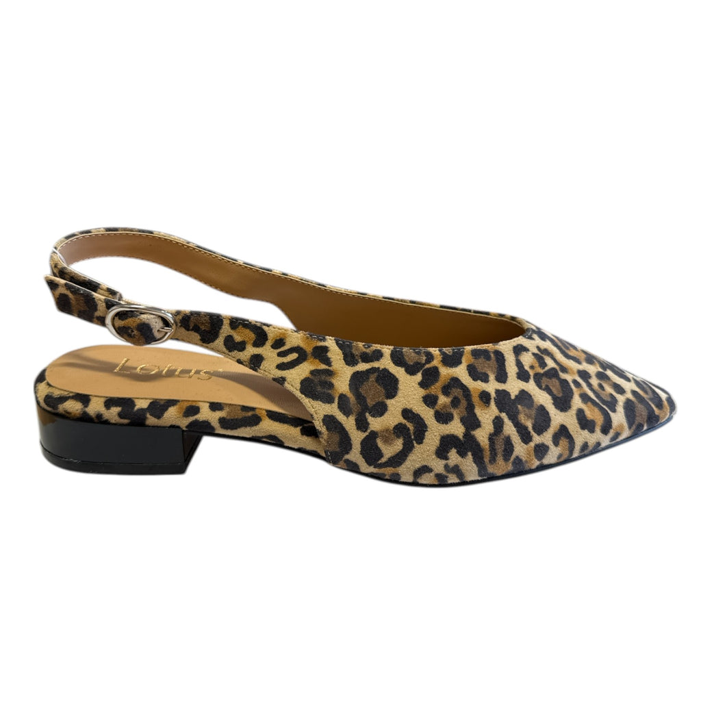 Lotus Morton Leopard Print Suede Pointed Toe Sling-Back Flat Shoes