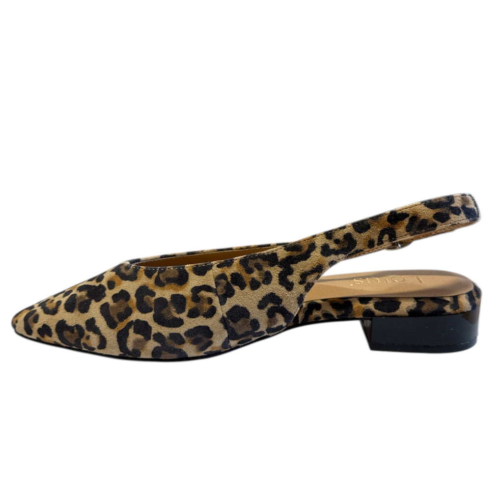 Lotus Morton Leopard Print Suede Pointed Toe Sling-Back Flat Shoes