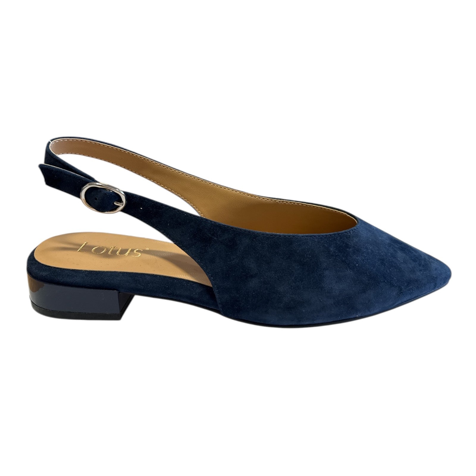 Lotus Morton Navy Suede Pointed Toe Sling-Back Flat Shoes