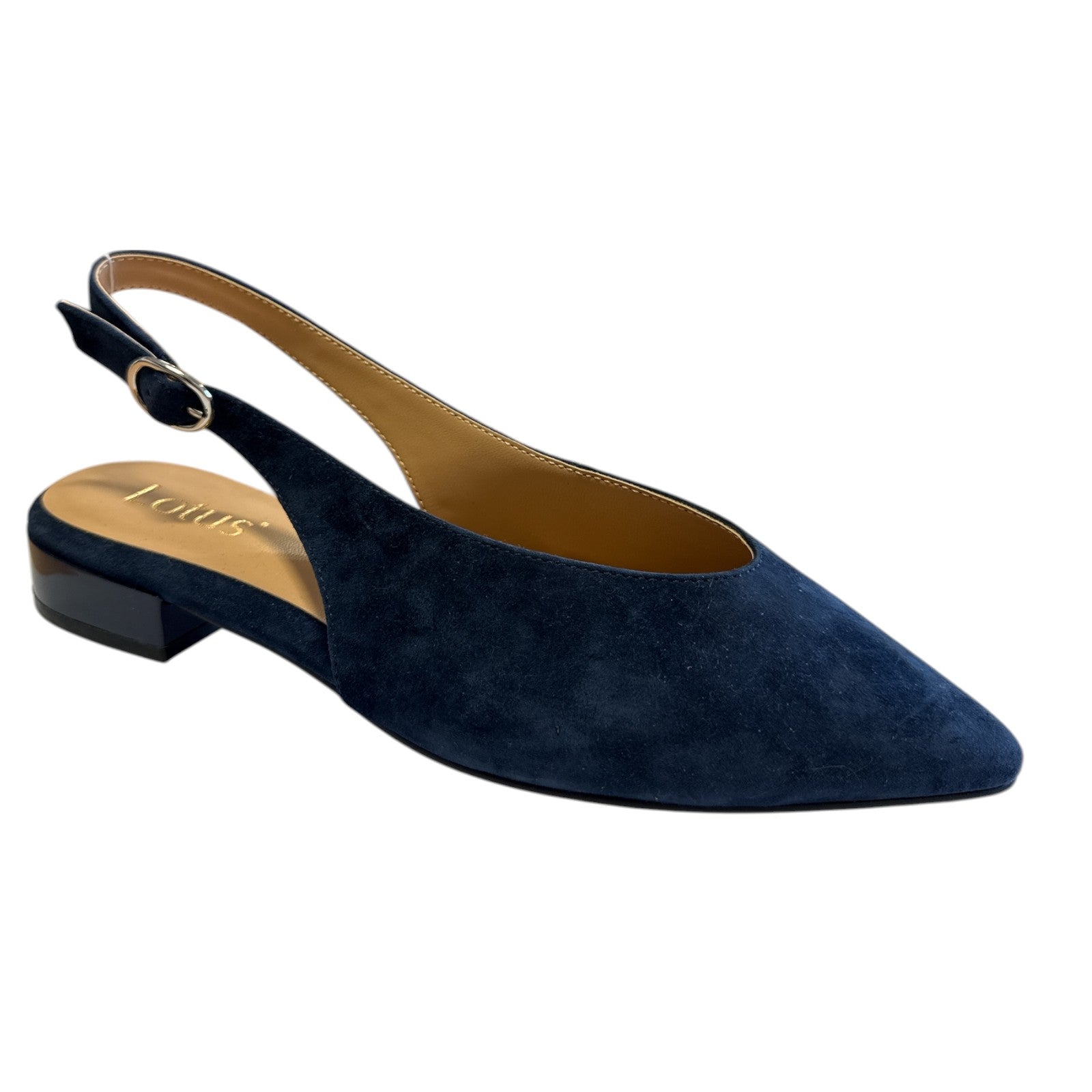 Lotus Morton Navy Suede Pointed Toe Sling-Back Flat Shoes