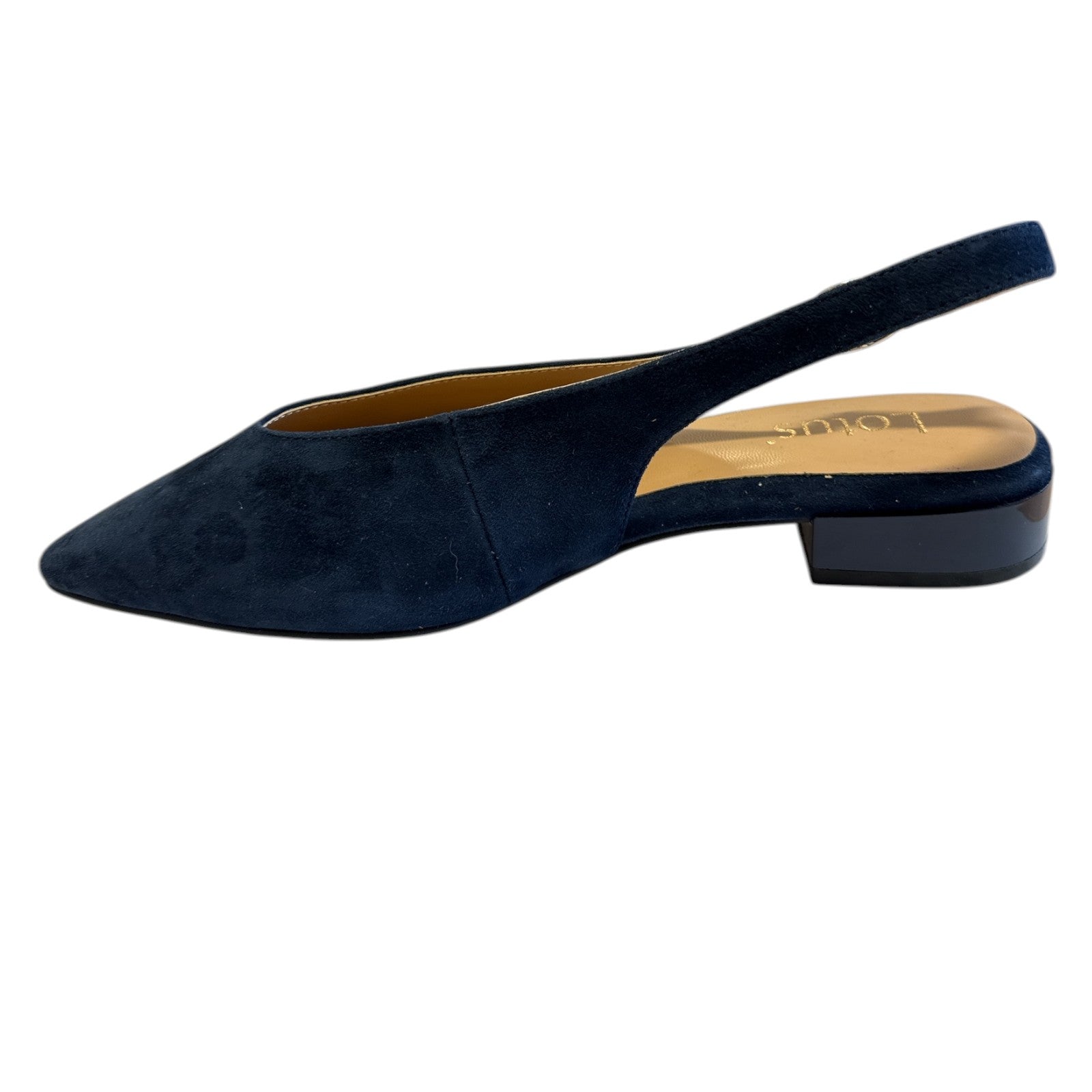 Lotus Morton Navy Suede Pointed Toe Sling-Back Flat Shoes