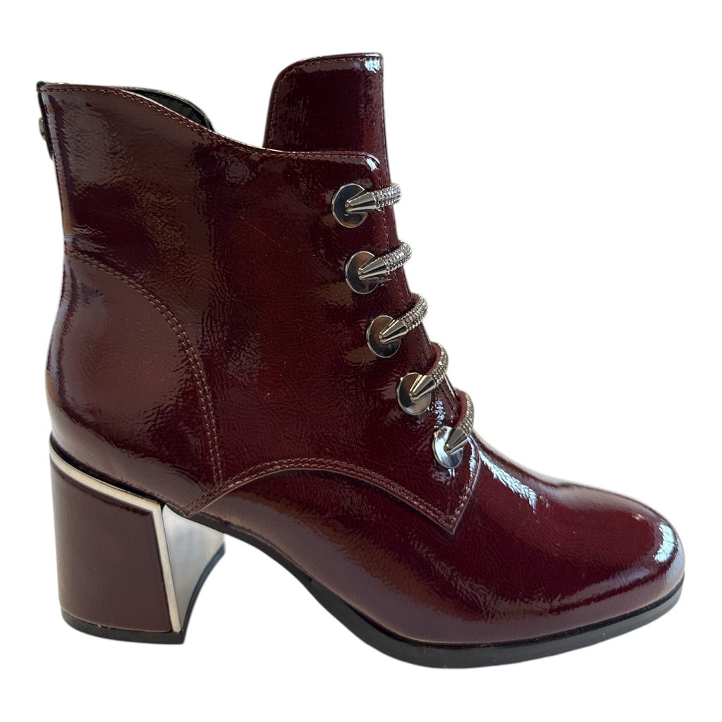 Lotus Paisley Bordo Patent Ankle Boots