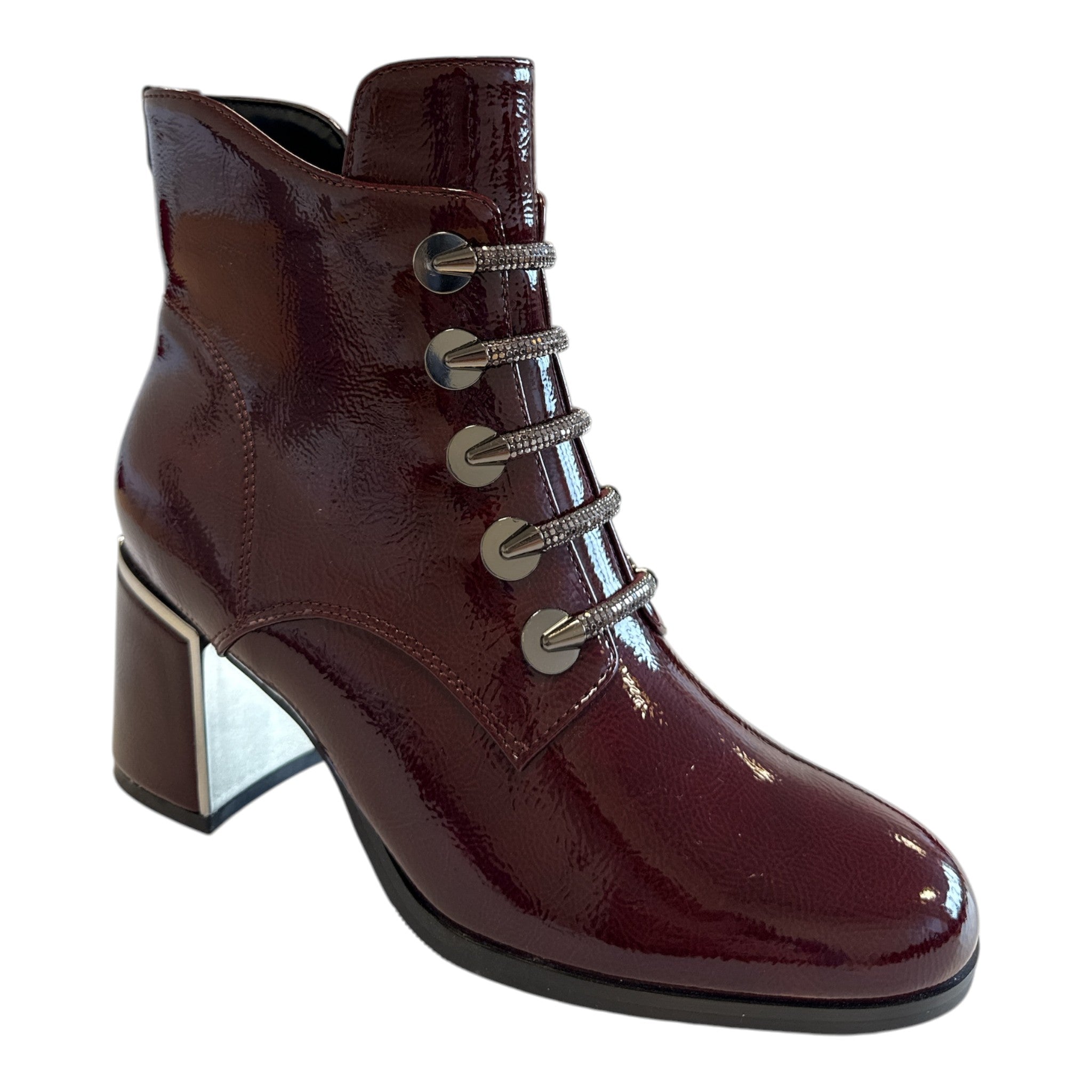 Lotus Paisley Bordo Patent Ankle Boots