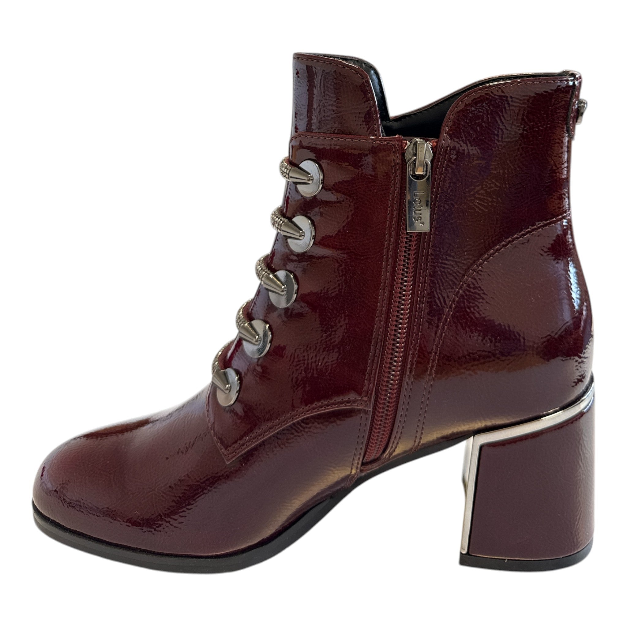 Lotus Paisley Bordo Patent Ankle Boots