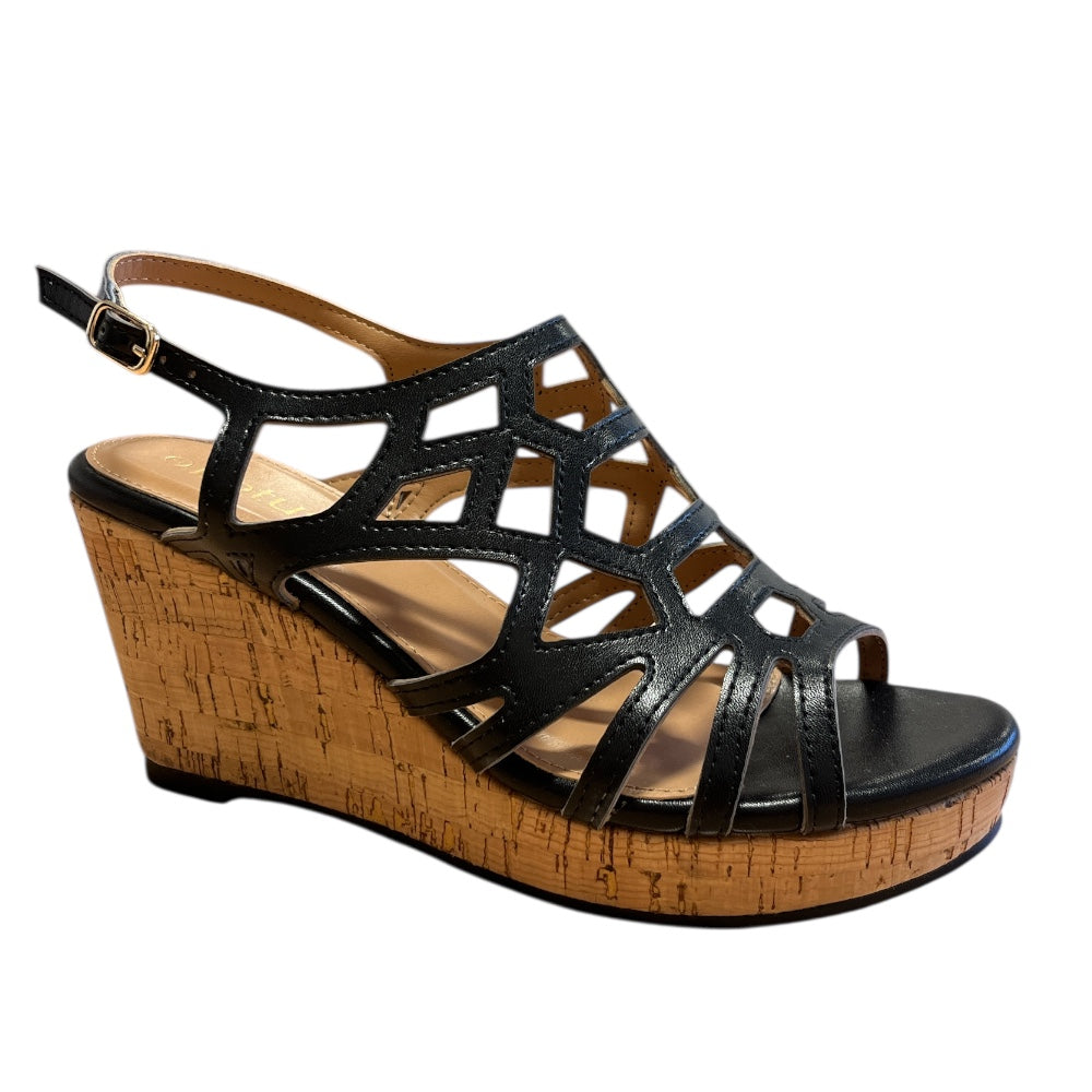 Lotus Rhi Black Wedge Sandals
