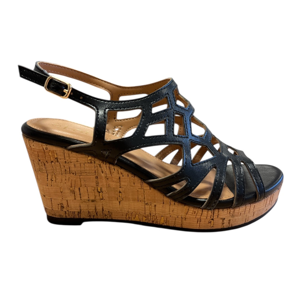 Lotus Rhi Black Wedge Sandals