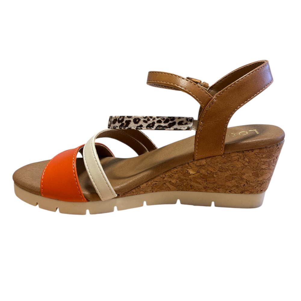 Lotus Kitty Tan and Orange Wedge Sandals
