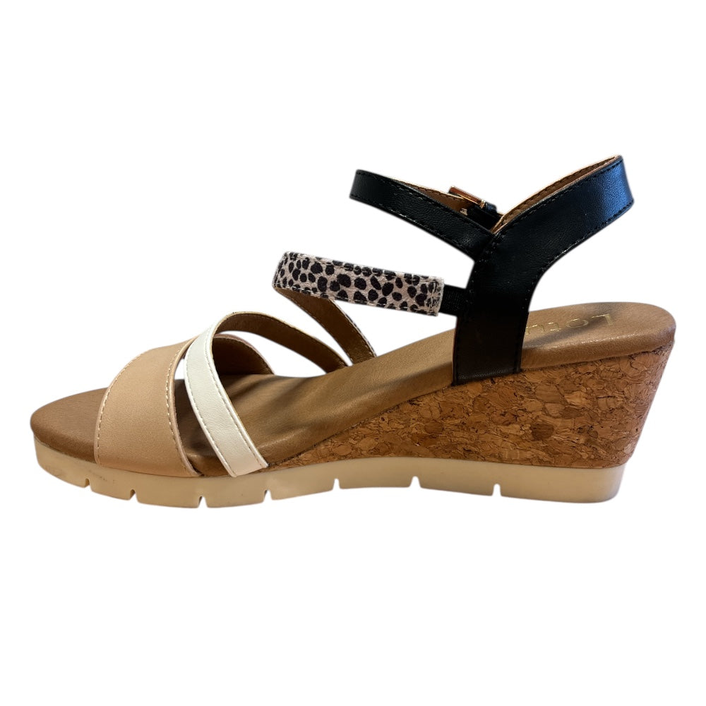 Lotus Kitty Black and Natural Wedge Sandals