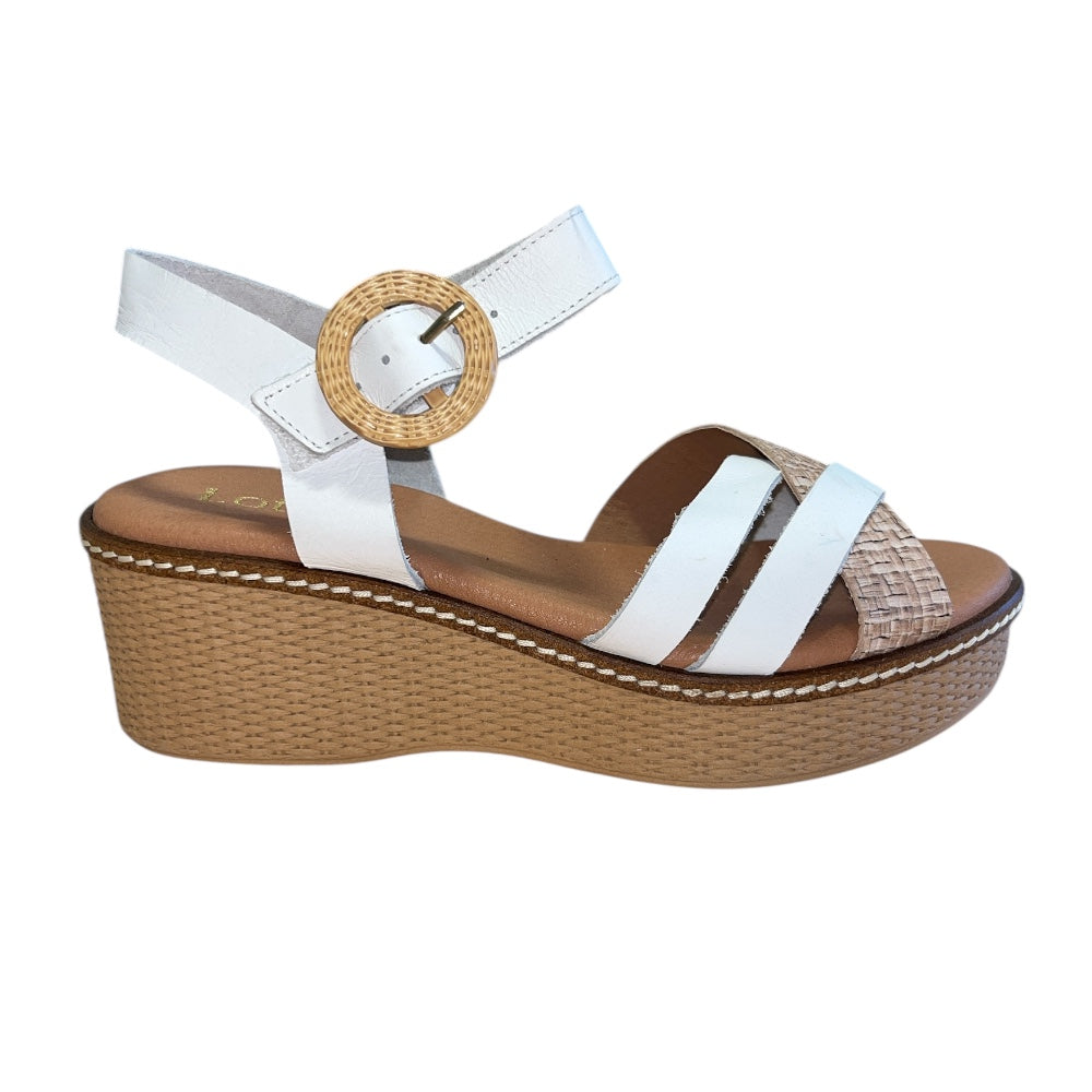 Lotus Amalia White Leather Wedge Sandals