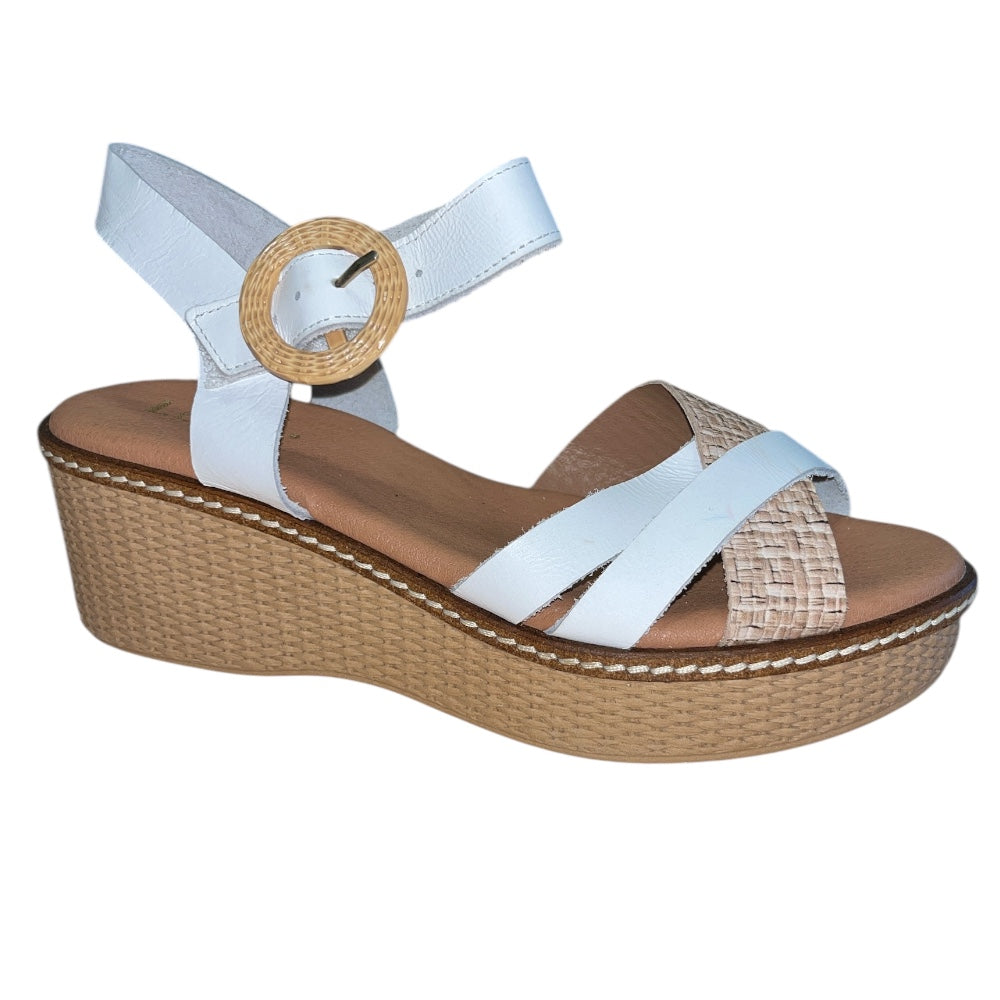 Lotus Amalia White Leather Wedge Sandals