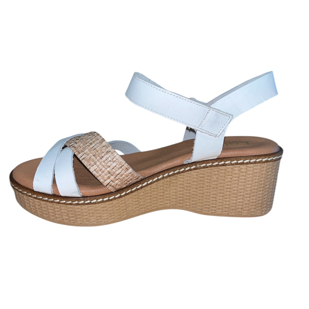Lotus Amalia White Leather Wedge Sandals