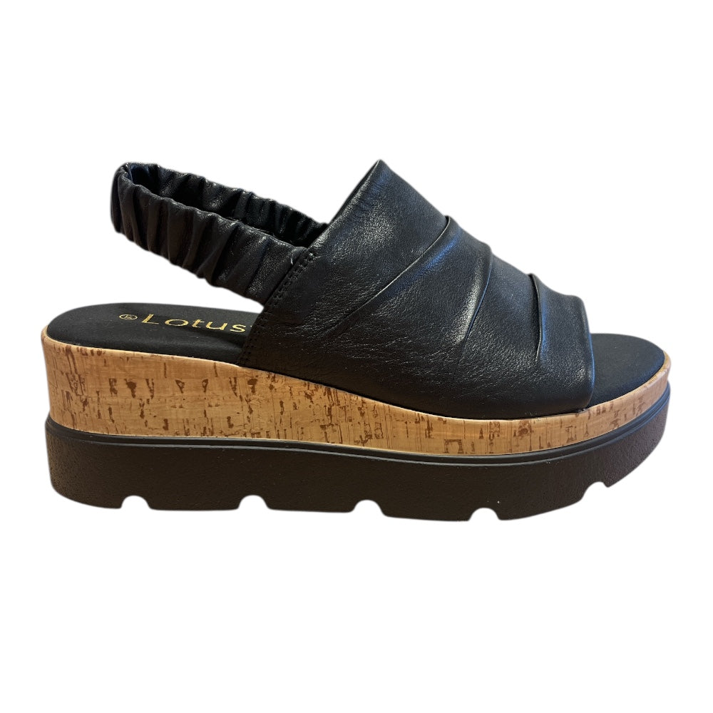 Lotus Jessie Black Leather Wedge Sandals
