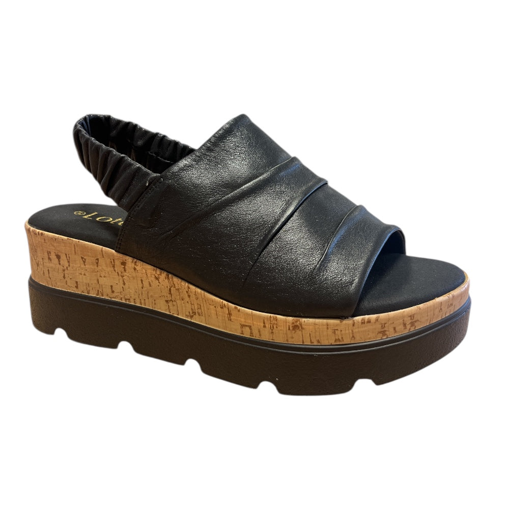 Lotus Jessie Black Leather Wedge Sandals