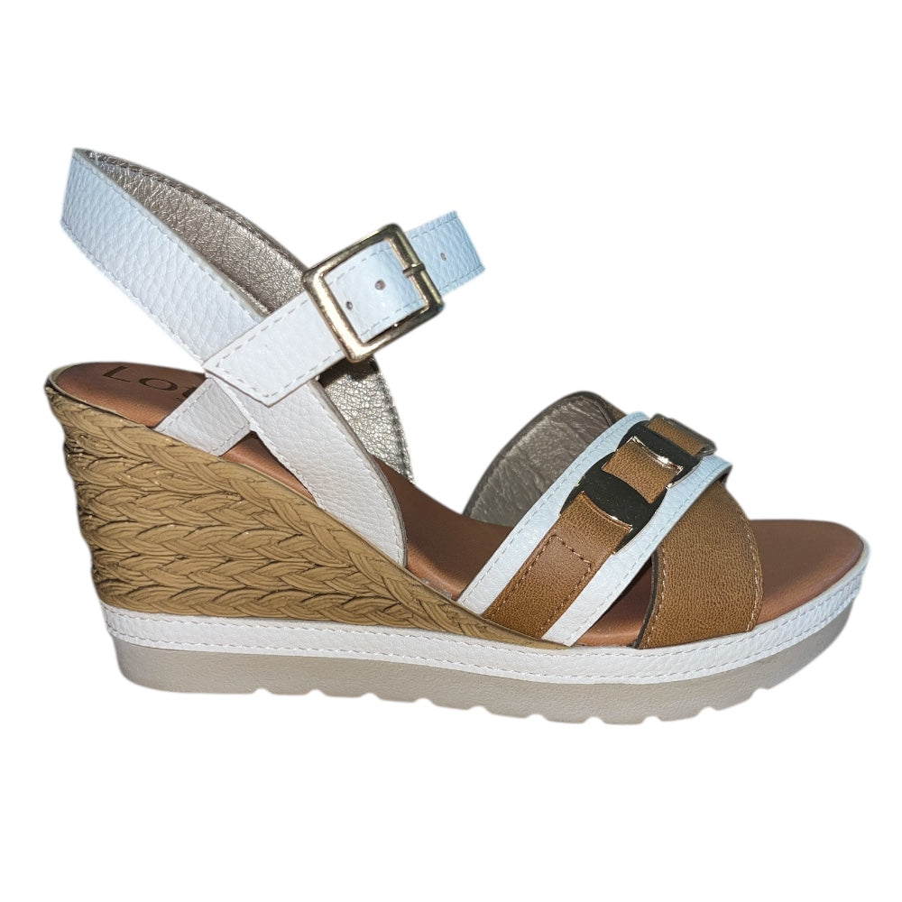 Lotus Tassere White Wedge Sandals
