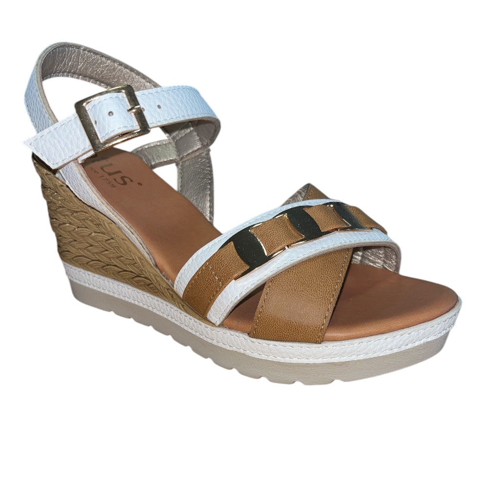 Lotus Tassere White Wedge Sandals