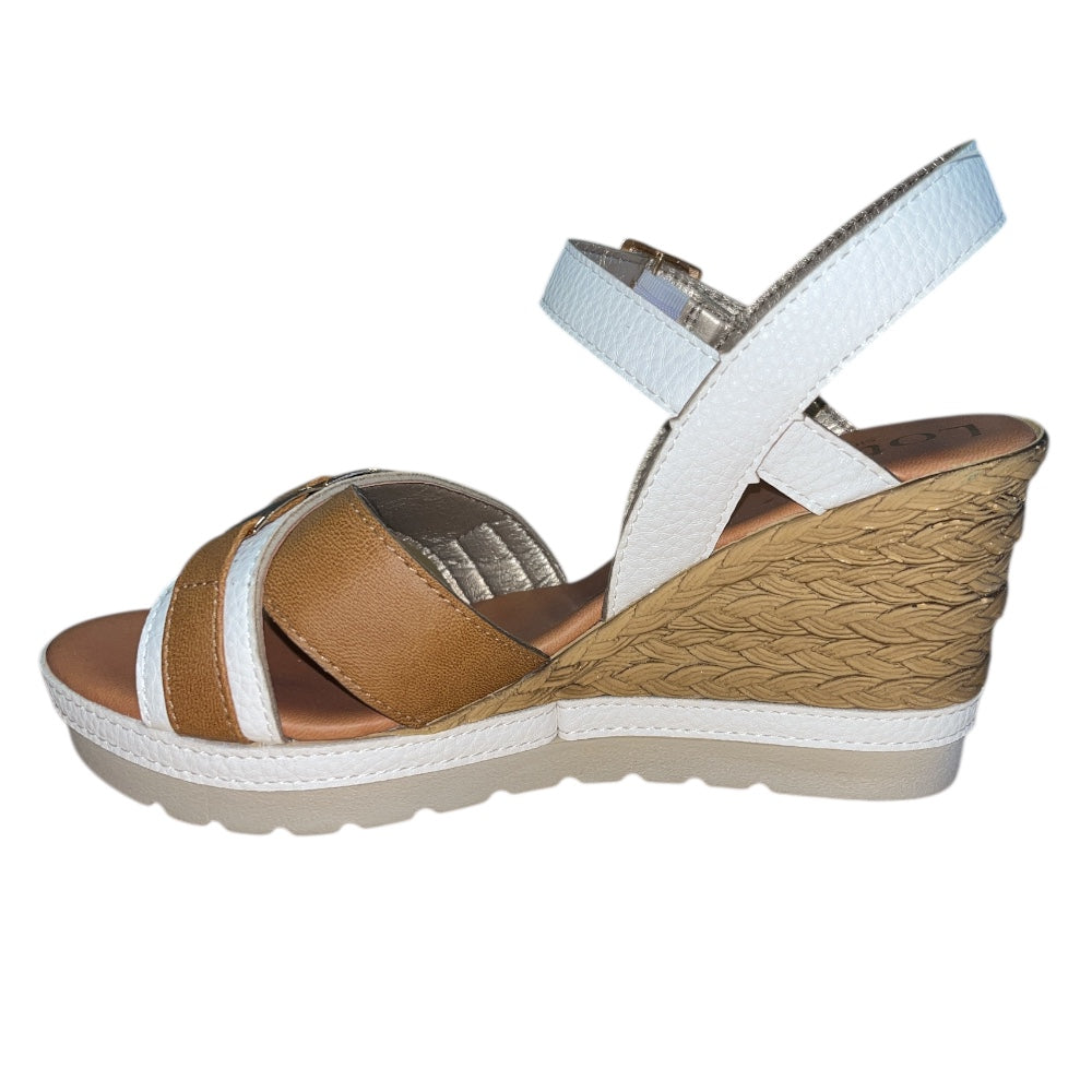 Lotus Tassere White Wedge Sandals
