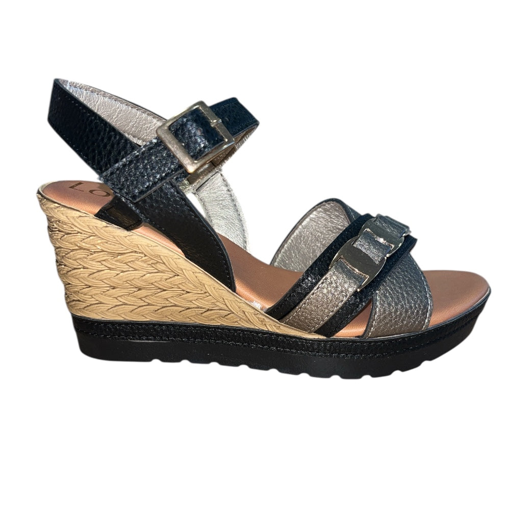 Lotus Tassere Black Wedge Sandals
