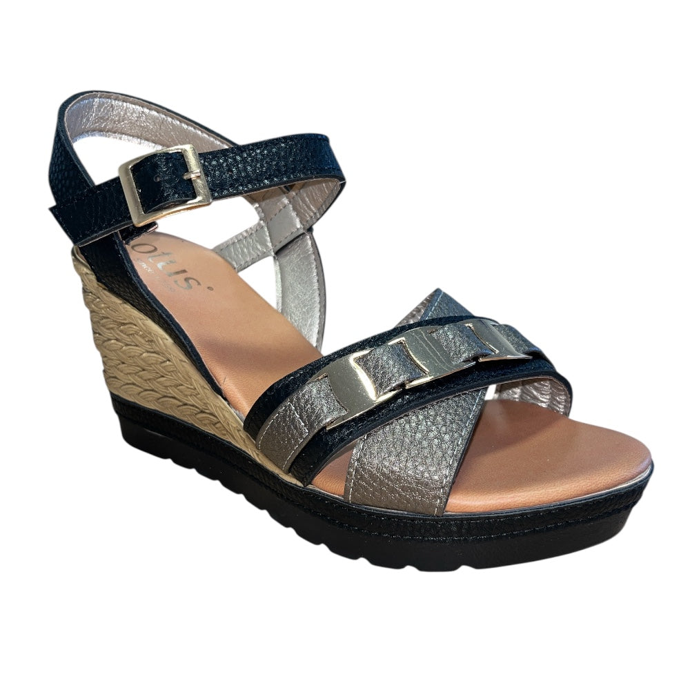 Lotus Tassere Black Wedge Sandals