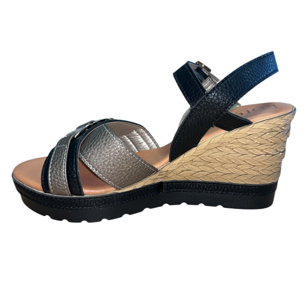 Lotus Tassere Black Wedge Sandals