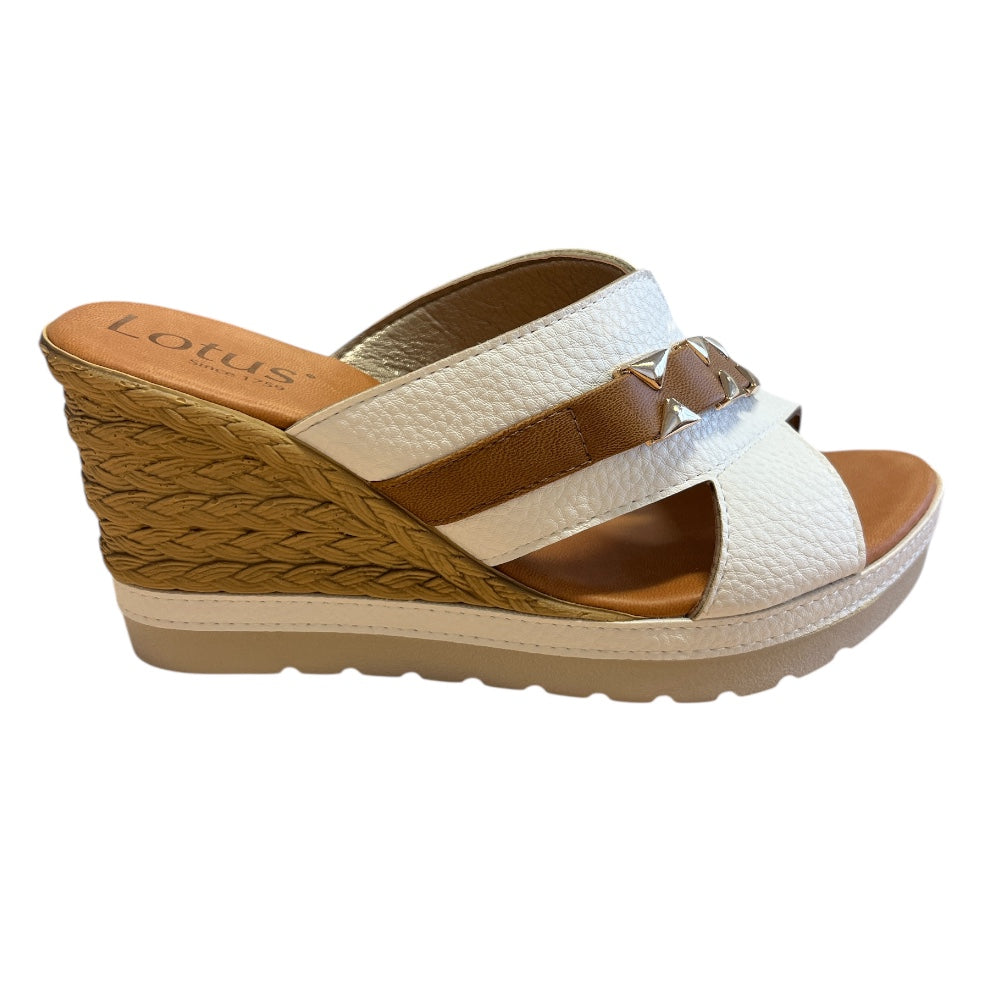 Lotus Barracuda White Wedge Mules