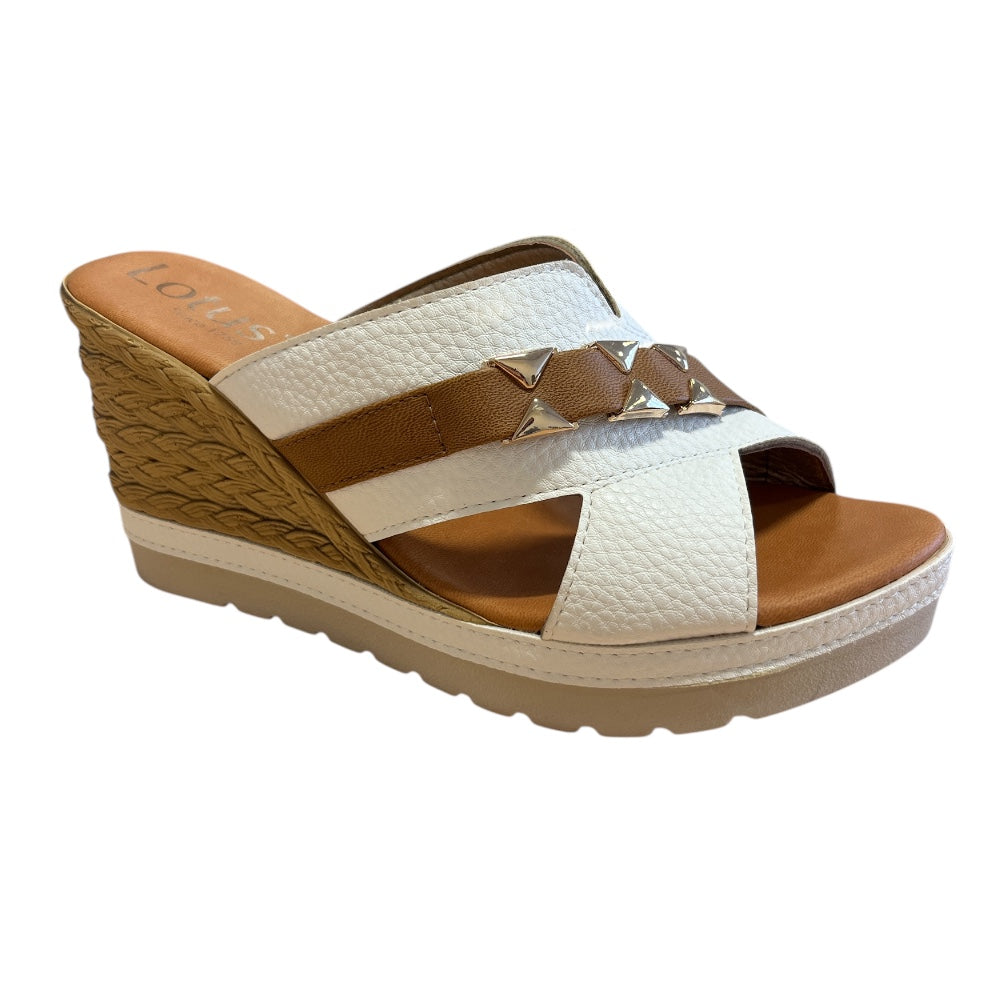 Lotus Barracuda White Wedge Mules