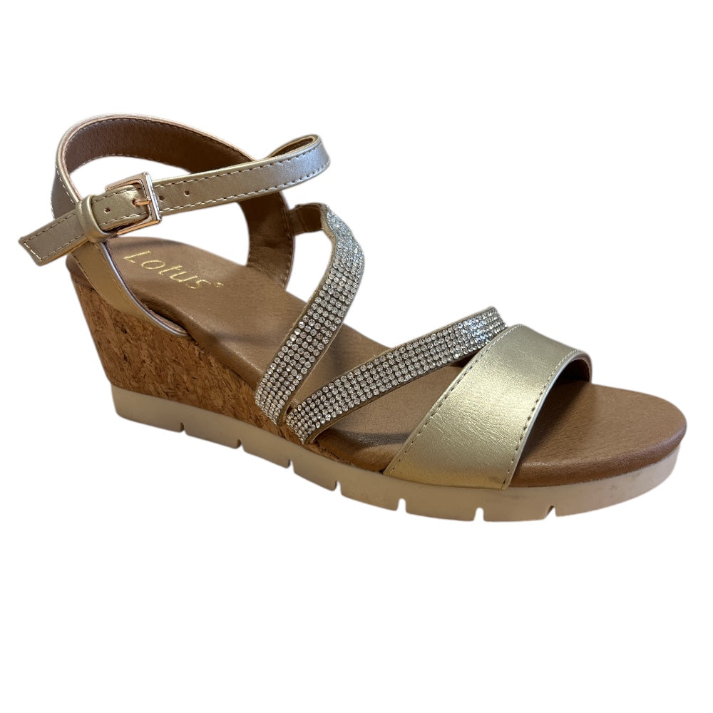 Lotus Goldie Gold Wedge Sandals