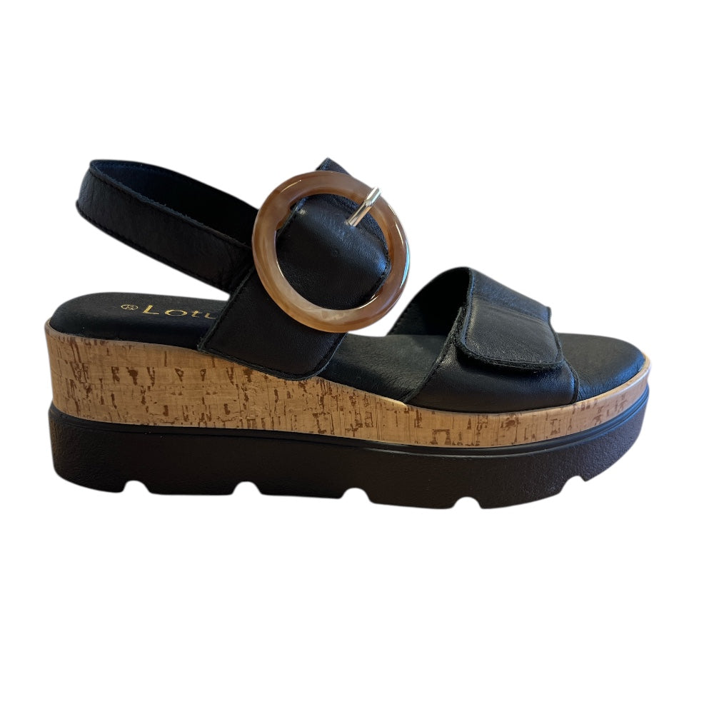 Lotus Cammie Black Wedge Sandals