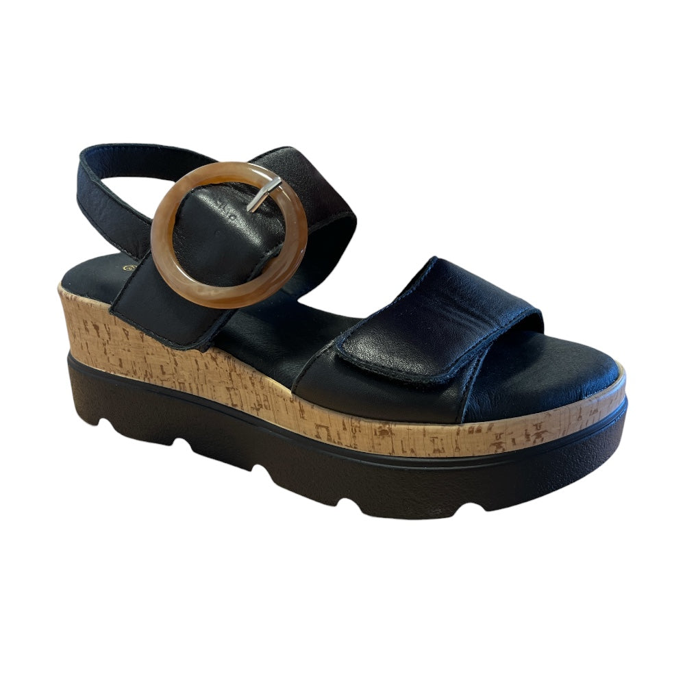 Lotus Cammie Black Wedge Sandals