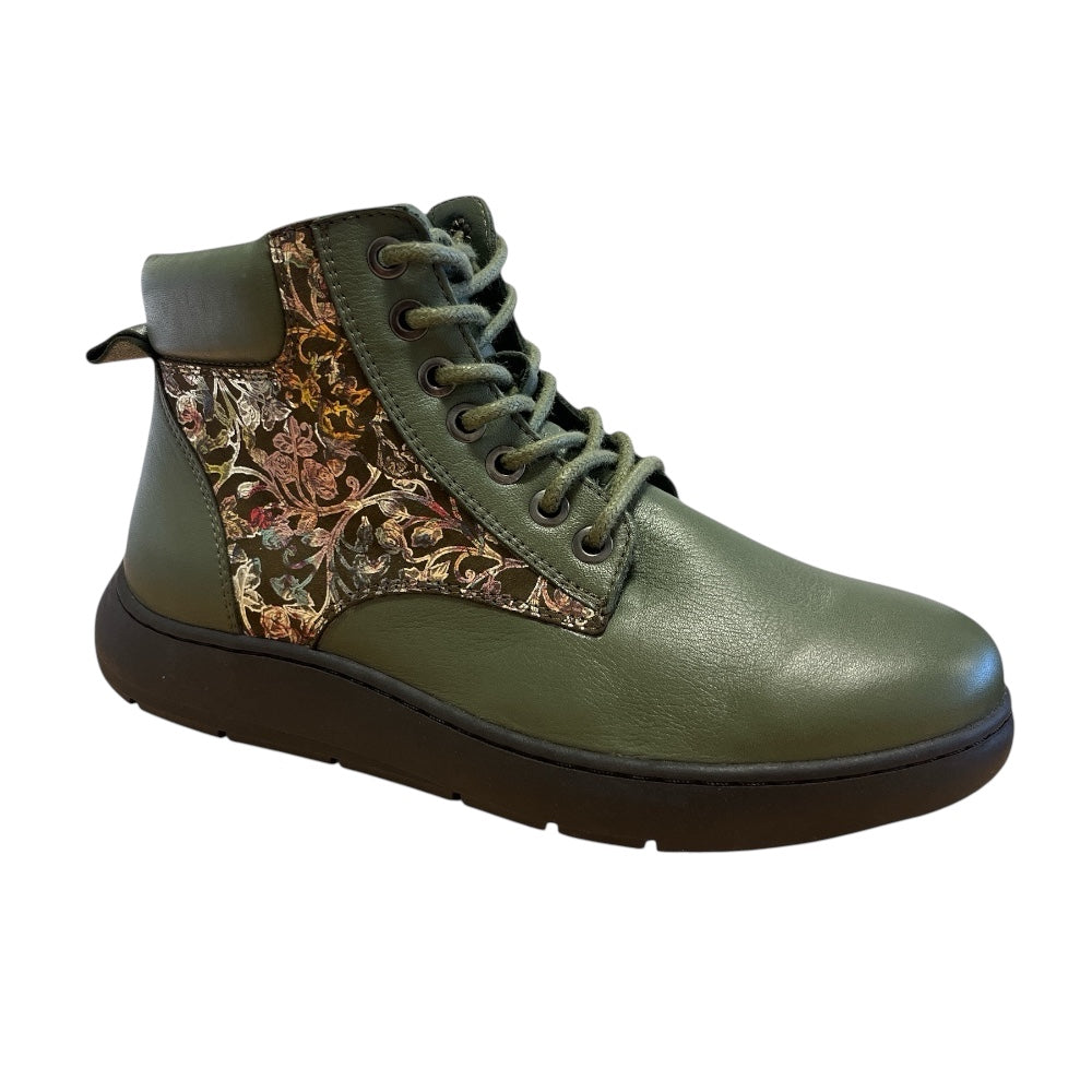 Adesso Nikita Metallic Olive Green Leather Ankle Boots