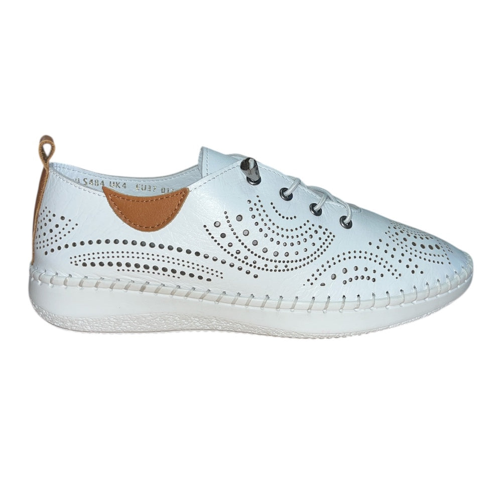 Lotus Tassia White Leather Lace-up  Shoes