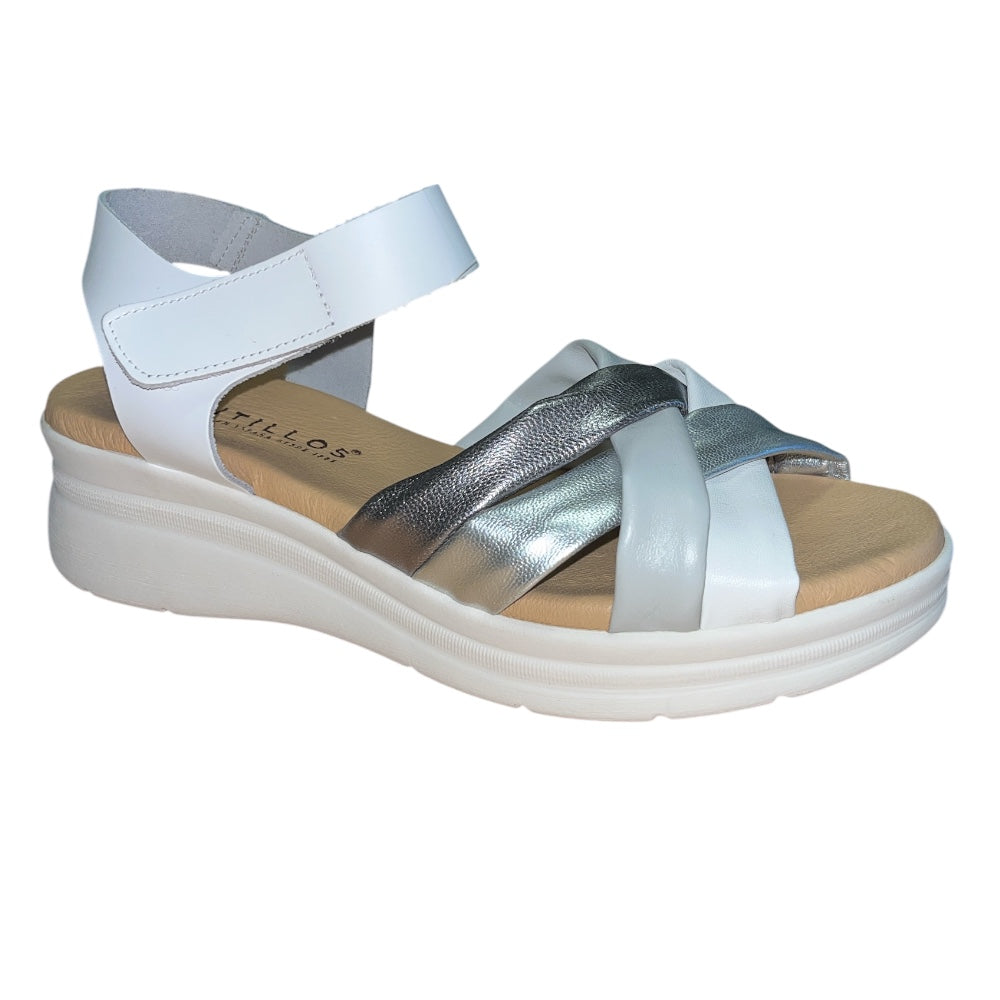 Pitillos 11.290 White and Silver Leather Sandals