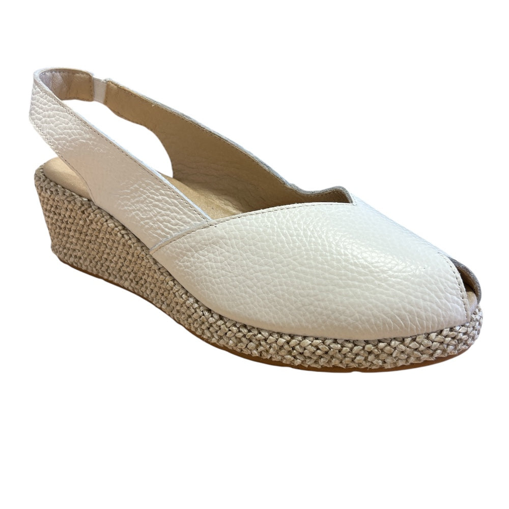 Pitillos 11.300 White Leather Peep-Toe Wedge Sandals