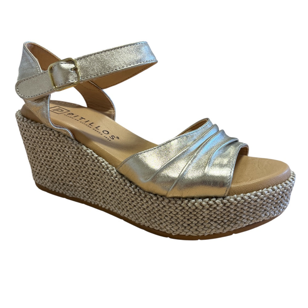 Pitillos 11.272 Gold Leather Wedge Sandals