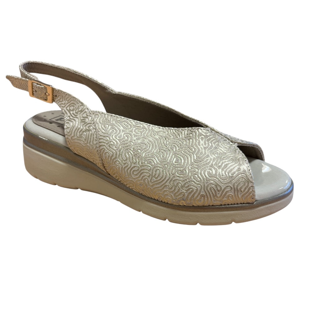 Pitillos 11.044 Gold and Beige Peep-Toe Wedge Sandals