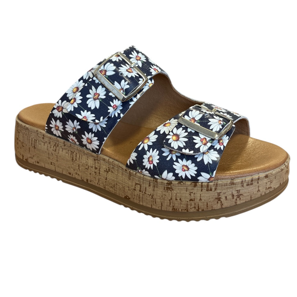 Adesso Kendall Navy Daisy Print Mule Sandals