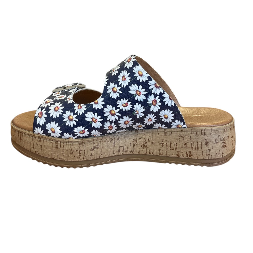 Adesso Kendall Navy Daisy Print Mule Sandals