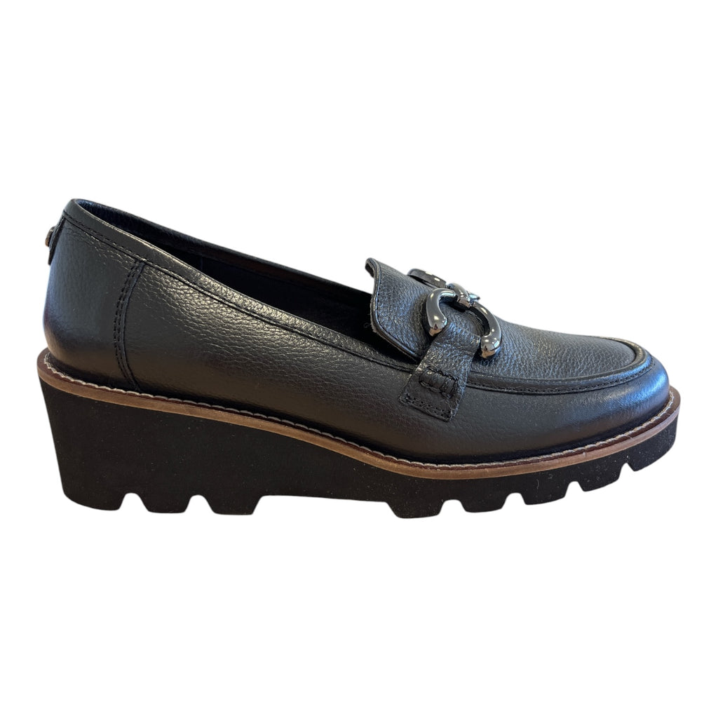 Lotus Maren Black Wedge Loafers