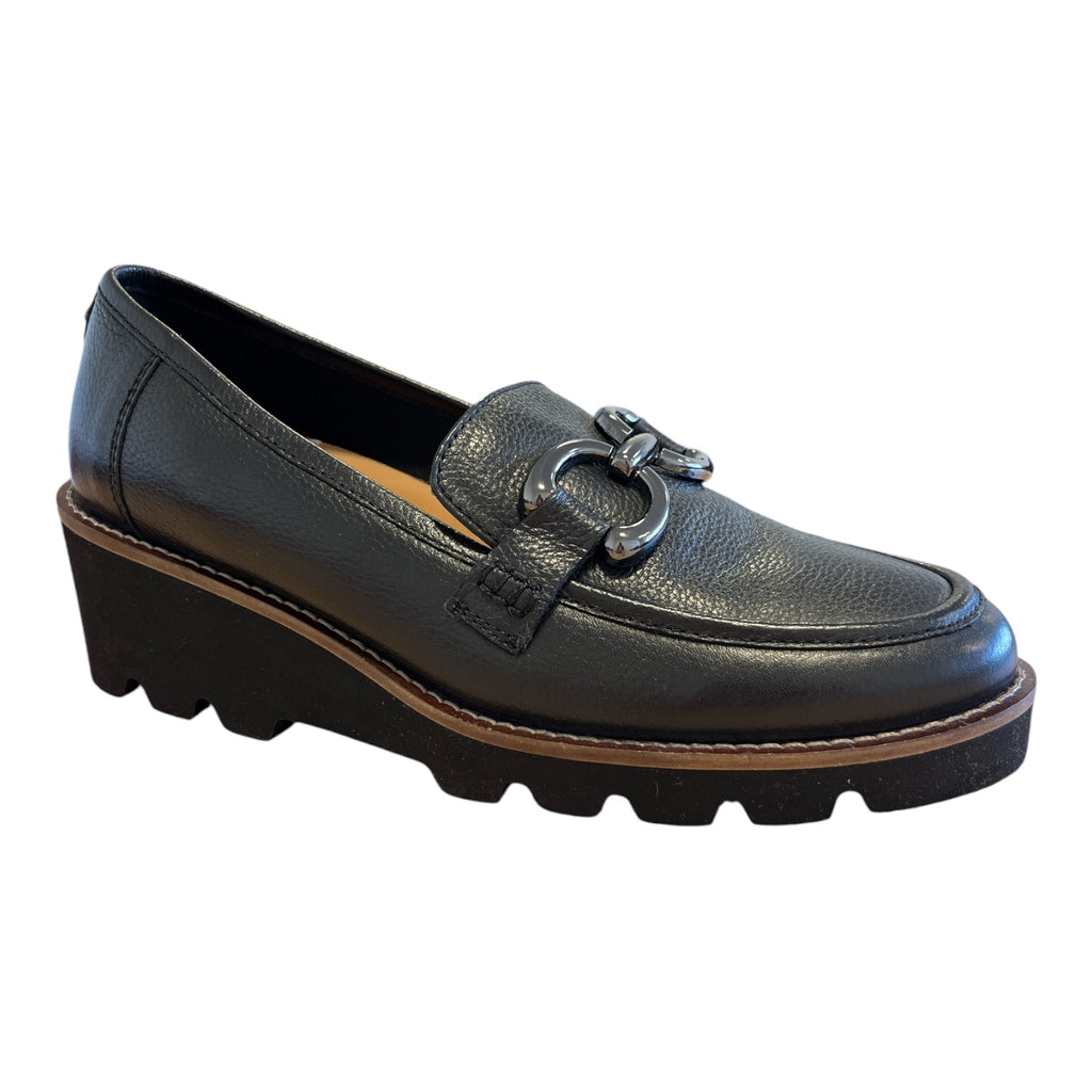 Lotus Maren Black Wedge Loafers
