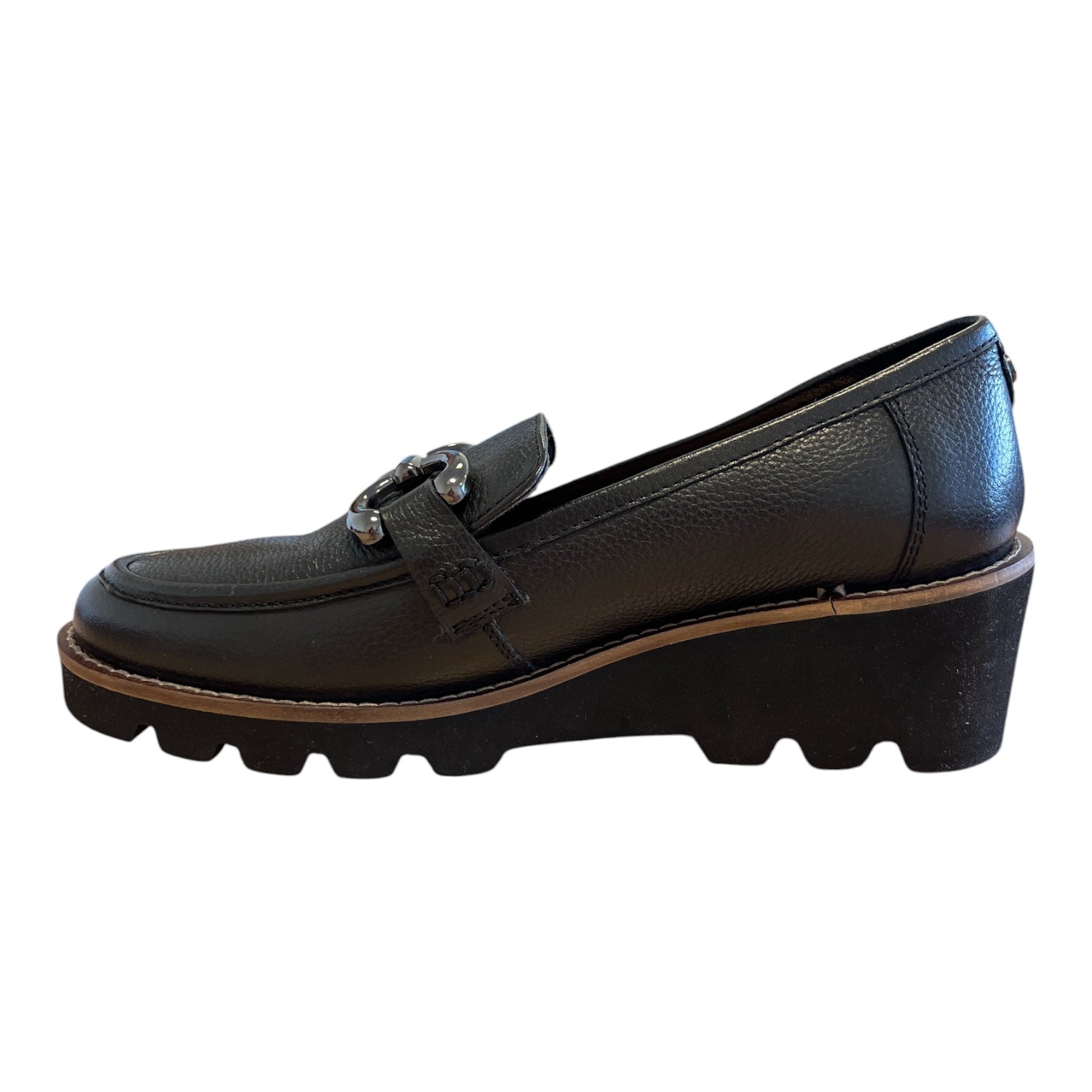 Lotus Maren Black Wedge Loafers