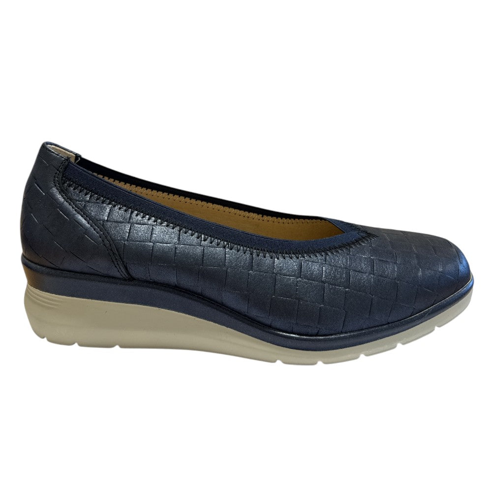 Pitillos 11-072 Navy Leather Wedge Slip-On Shoes