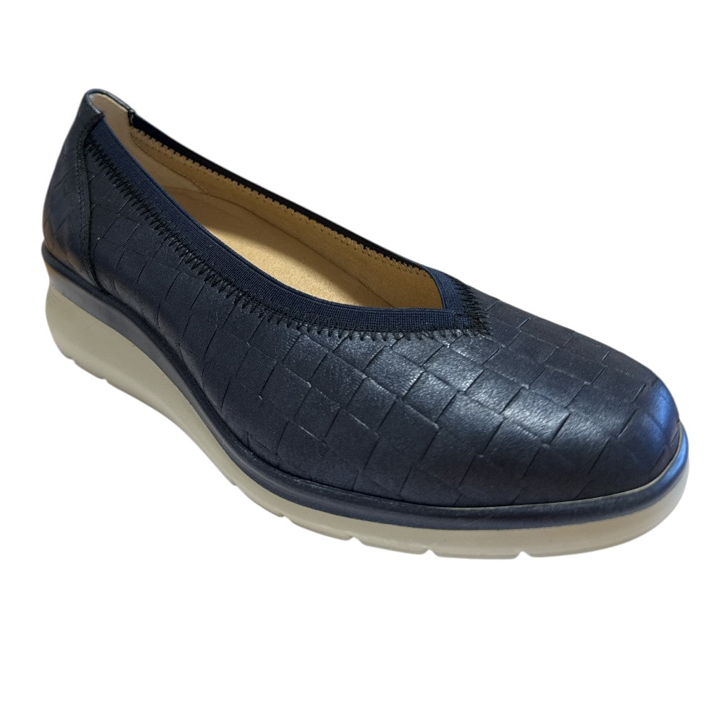 Pitillos 11-072 Navy Leather Wedge Slip-On Shoes