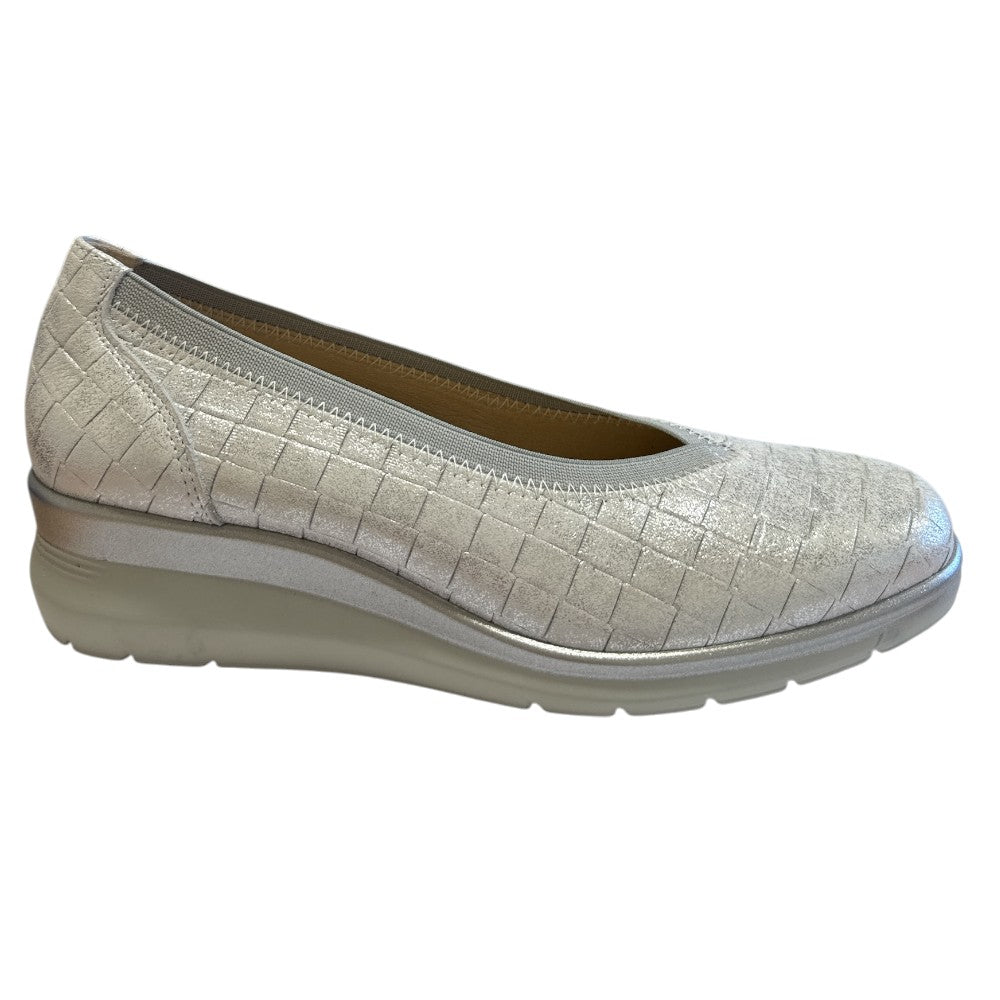 Pitillos 11-072 Silver Leather Wedge Slip-On Shoes