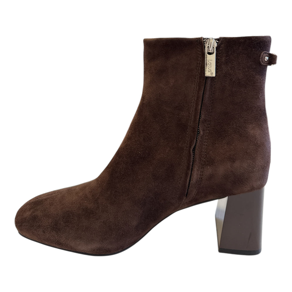 Lotus Brown Suede Heeled Ankle Boots