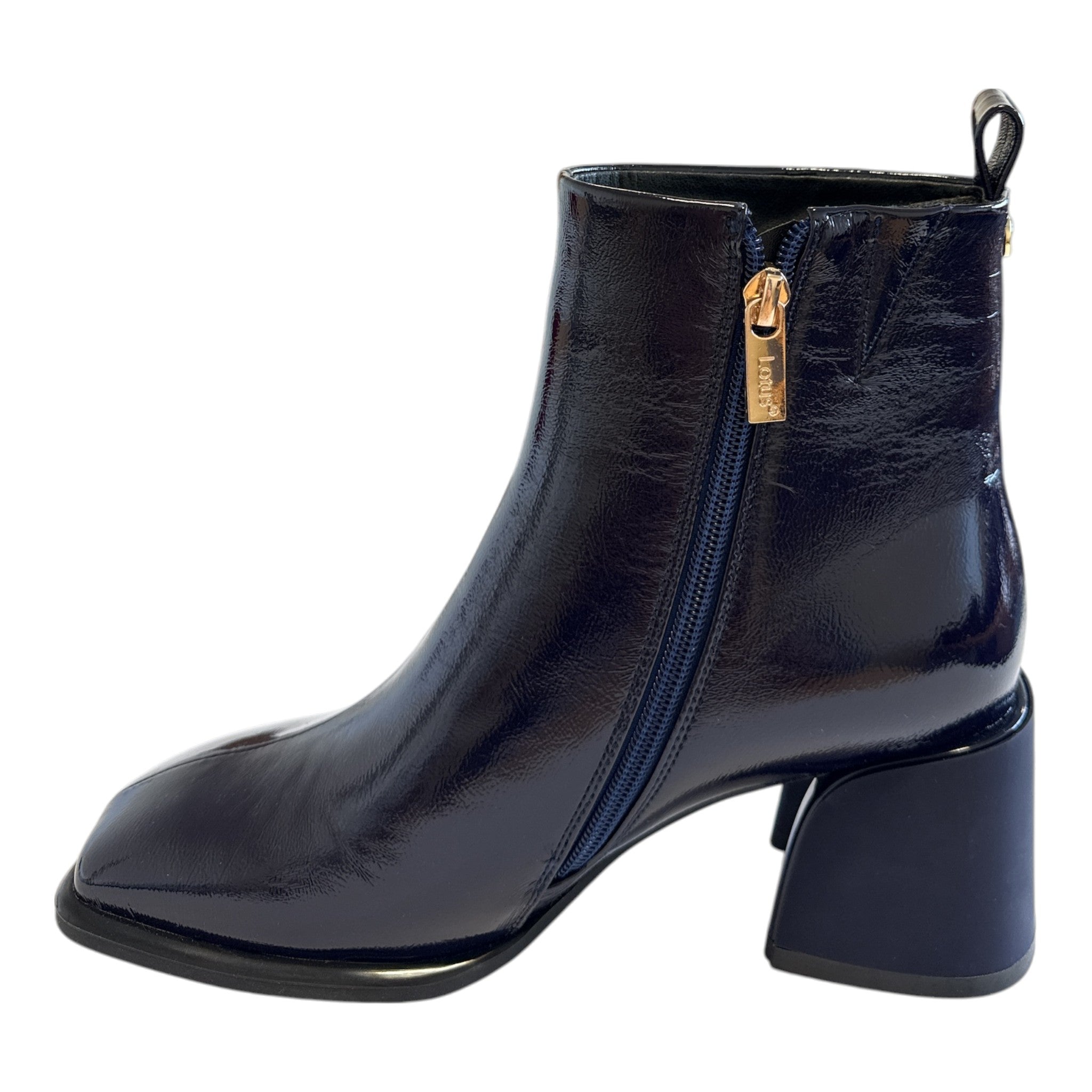 Lotus Quincy Navy Patent Ankle Boots