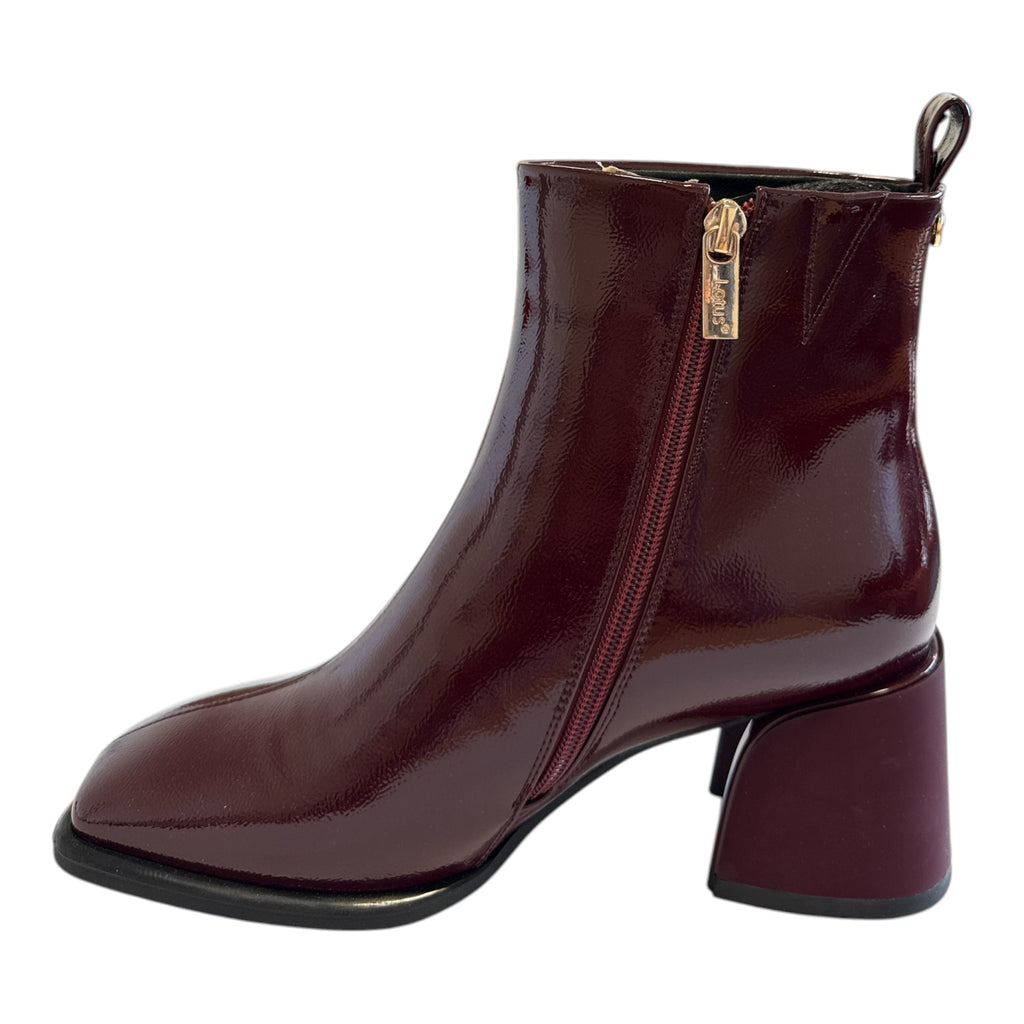 Lotus Quincy Burgundy Patent Ankle Boots
