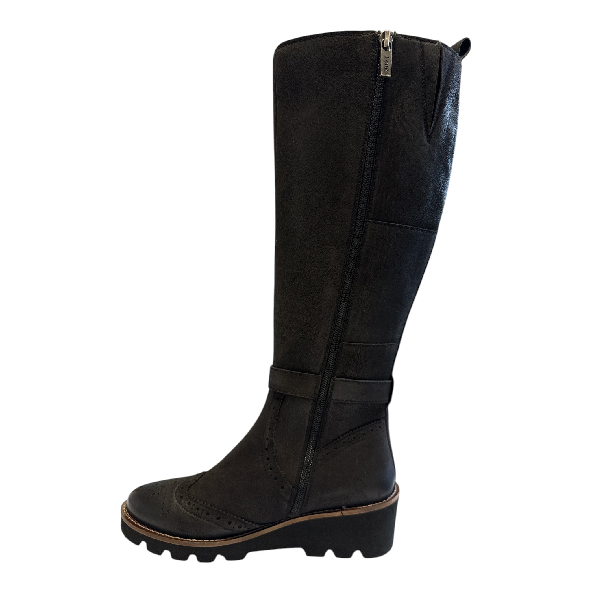 Lotus Sloane Black Wedge Knee-High Boots