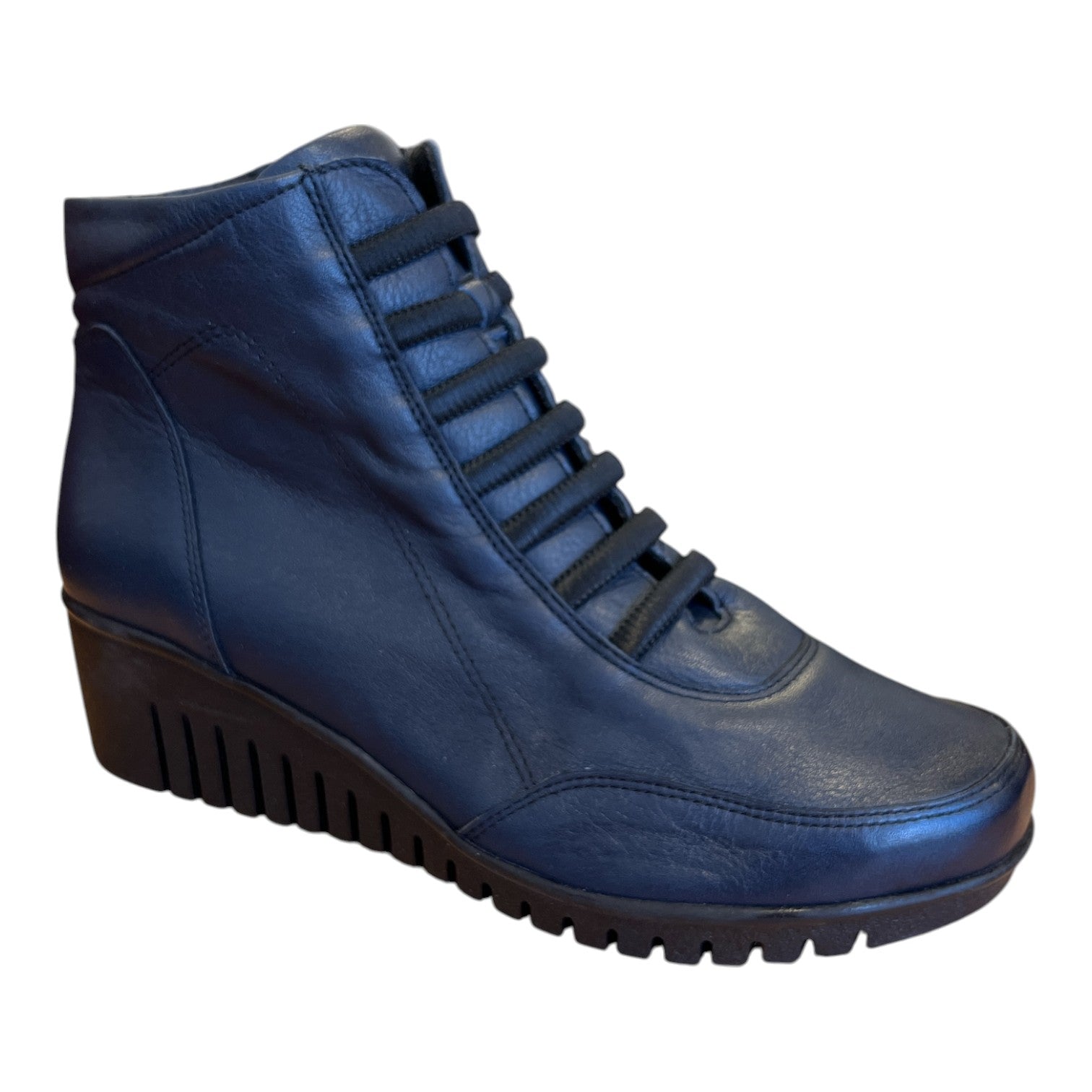 Lotus Myrthe Navy Leather Wedge Ankle Boots