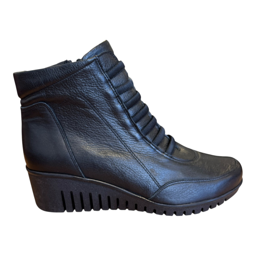 Lotus Myrthe Black Leather Wedge Ankle Boots